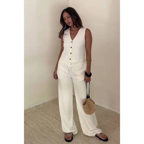 ET CLET Jackets & Blazers - NEW ET CLET textured vest top and wide leg pants sets in ivory